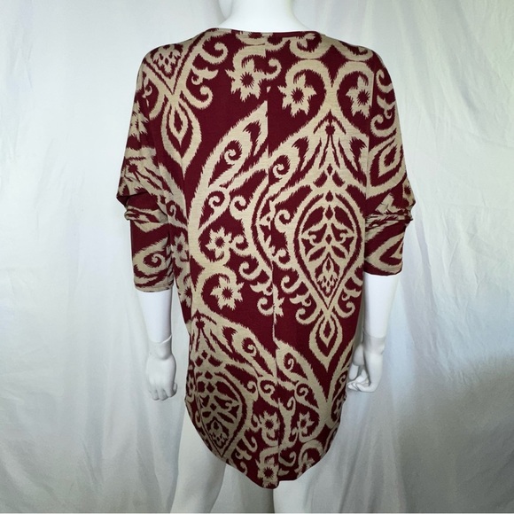 HerShe Burgundy & Tan Damask Patterned 3/4 Dolman Sleeve Tunic Top/Dress - Picture 3 of 6